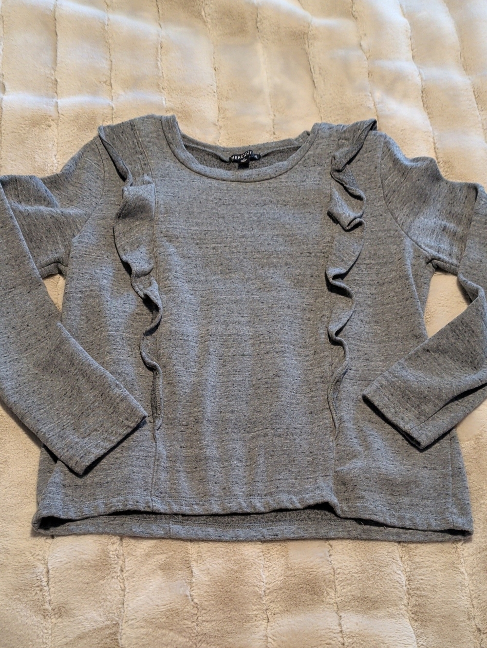 J. Crew Heather Gray Ruffle-Trim Long Sleeve Sweatshirt